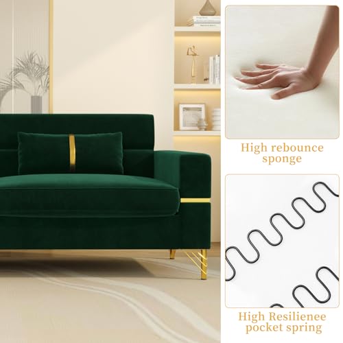 86 " Velvet couch, 3 Seater Sofa Oversized with 2 Pillows, Modern Loveseat Sofa with Armrest, Mid-Century Tufted Sofabed , Comfy Couches for Bedroom, Sofa Couch for Office,Living Room,Apartment, bige