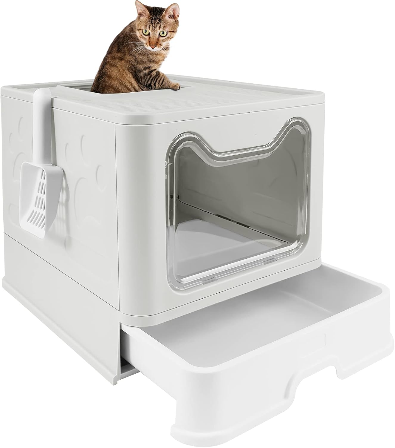 voopet Foldable Cat Litter Box with Lid, Dog Proof Large Cat Litter Pan Drawer Type Enclosed Cat Potty with Cat Litter Scoop Easy to Scoop & Anti-Splashing, 20 L x 16 W x 15 H