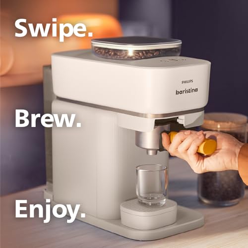 Philips Baristina Espresso Machine, Grind, Tamp & Brew Coffee Beans in One Swipe, Compact, 16 Bar Pump Pressure, Automatic Grinder, Black with Black Portafilter (BAR300/60)