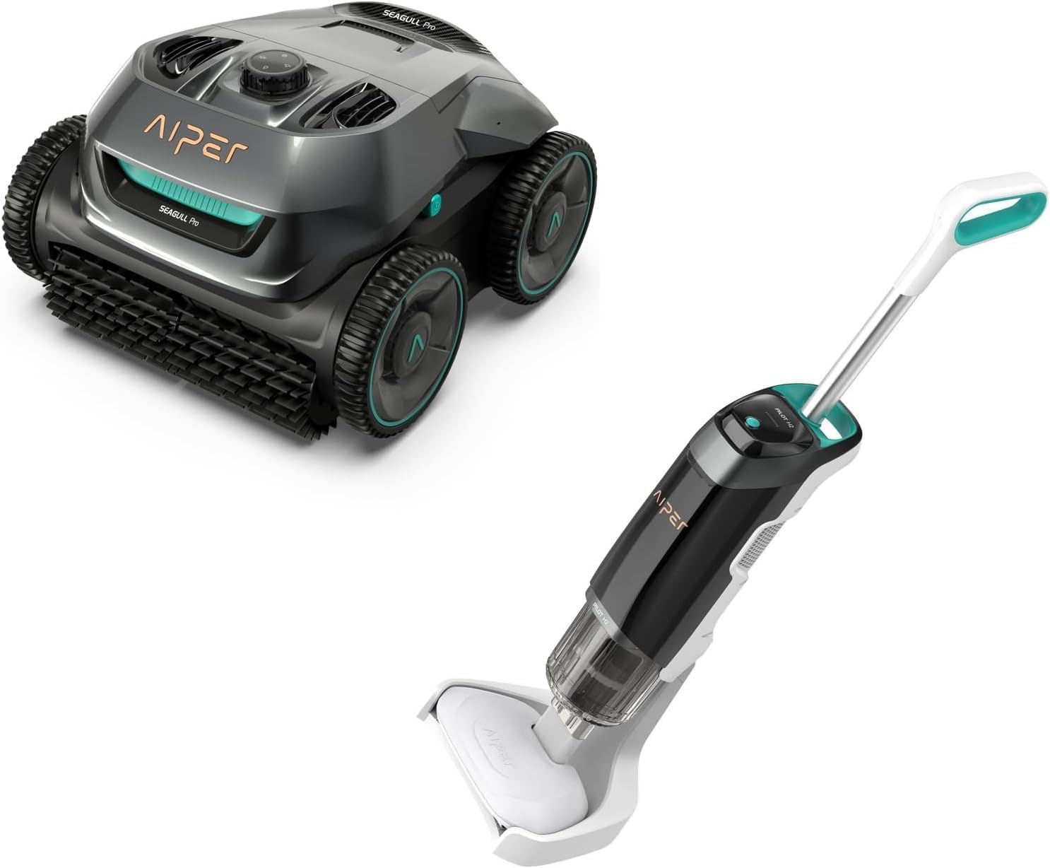 AIPER Seagull Pro Cordless Robotic Pool Cleaner, Smart Navigation Pool Vacuum Cleaner Lasts up to 150 Mins, Pilot H2 Handheld Pool Vacuum Cleaner for In-ground and Stubborn Corners