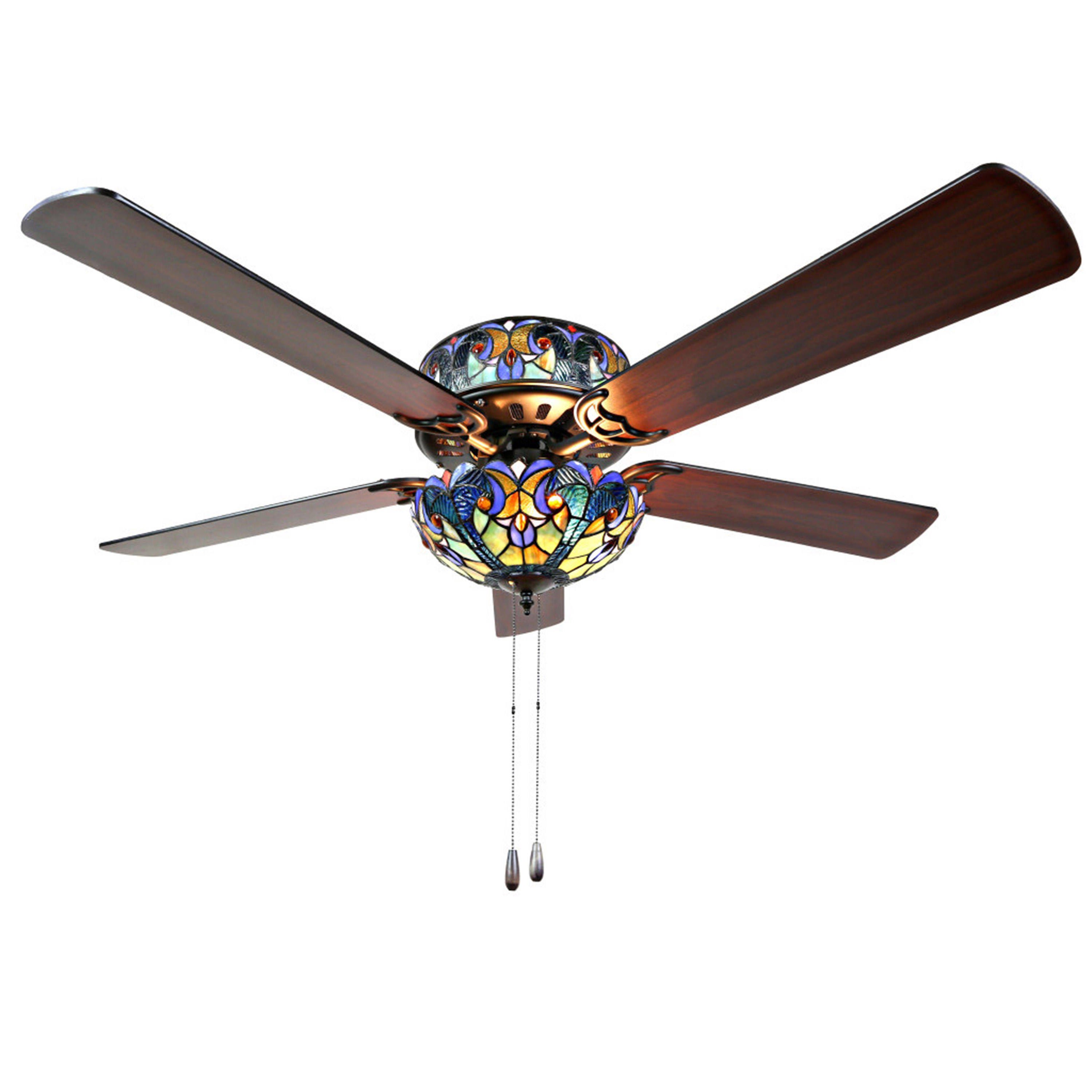 River of Goods 52x22W Halston Blue Stained Glass Ceiling Fan
