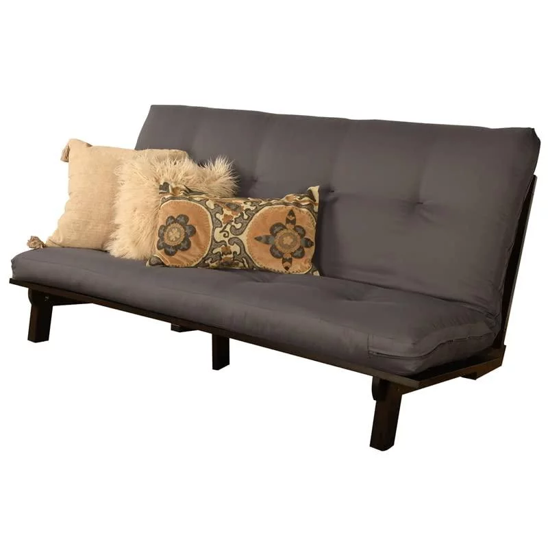 Kodiak Furniture Carson Wood Futon in Java Brown Finish with Twill Gray Mattress