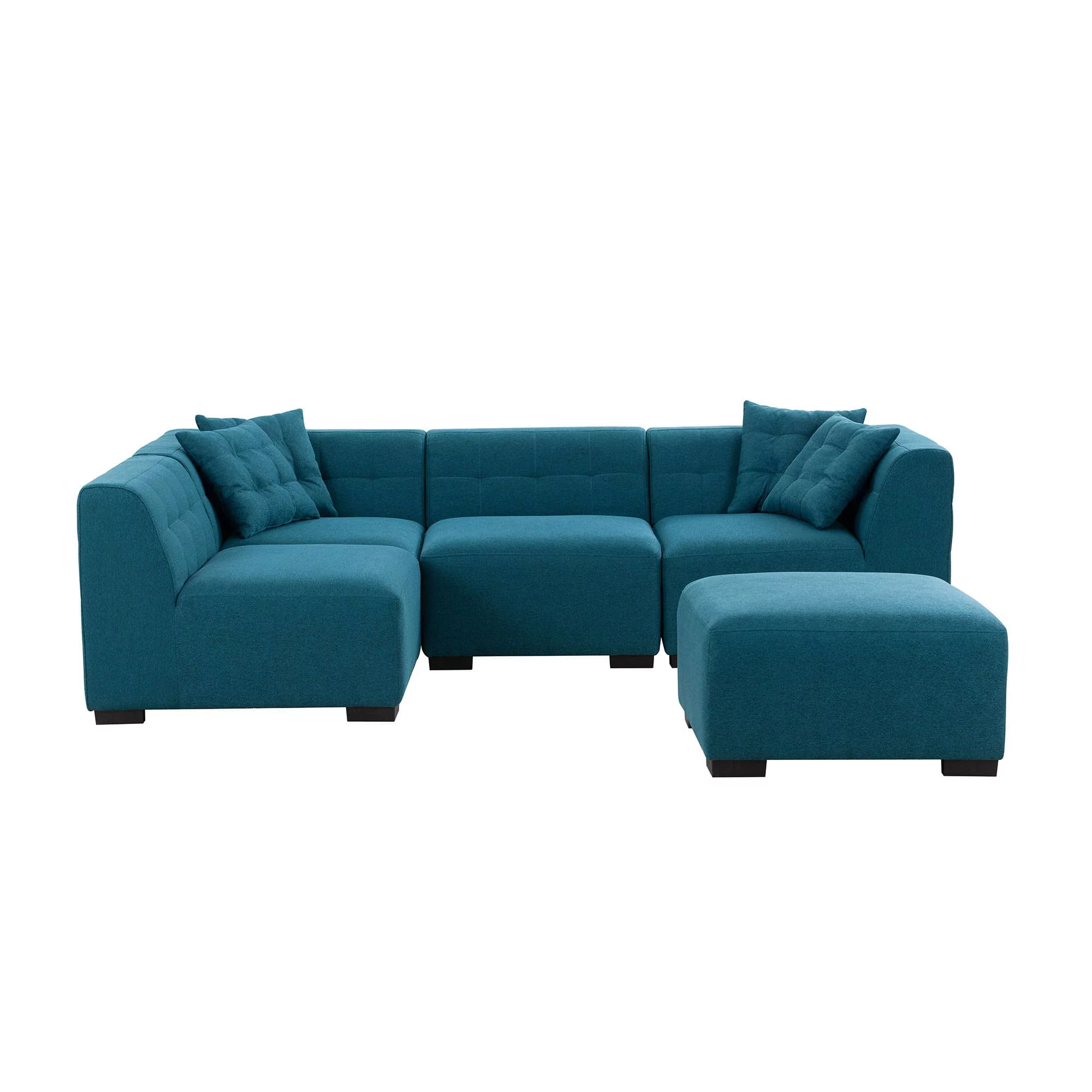 Kevinplus Convertible Sectional Sofa Fabric Couch with Chaise Reversible Corner Couch Furniture L-Shaped 5 Seater Sofas Bluish