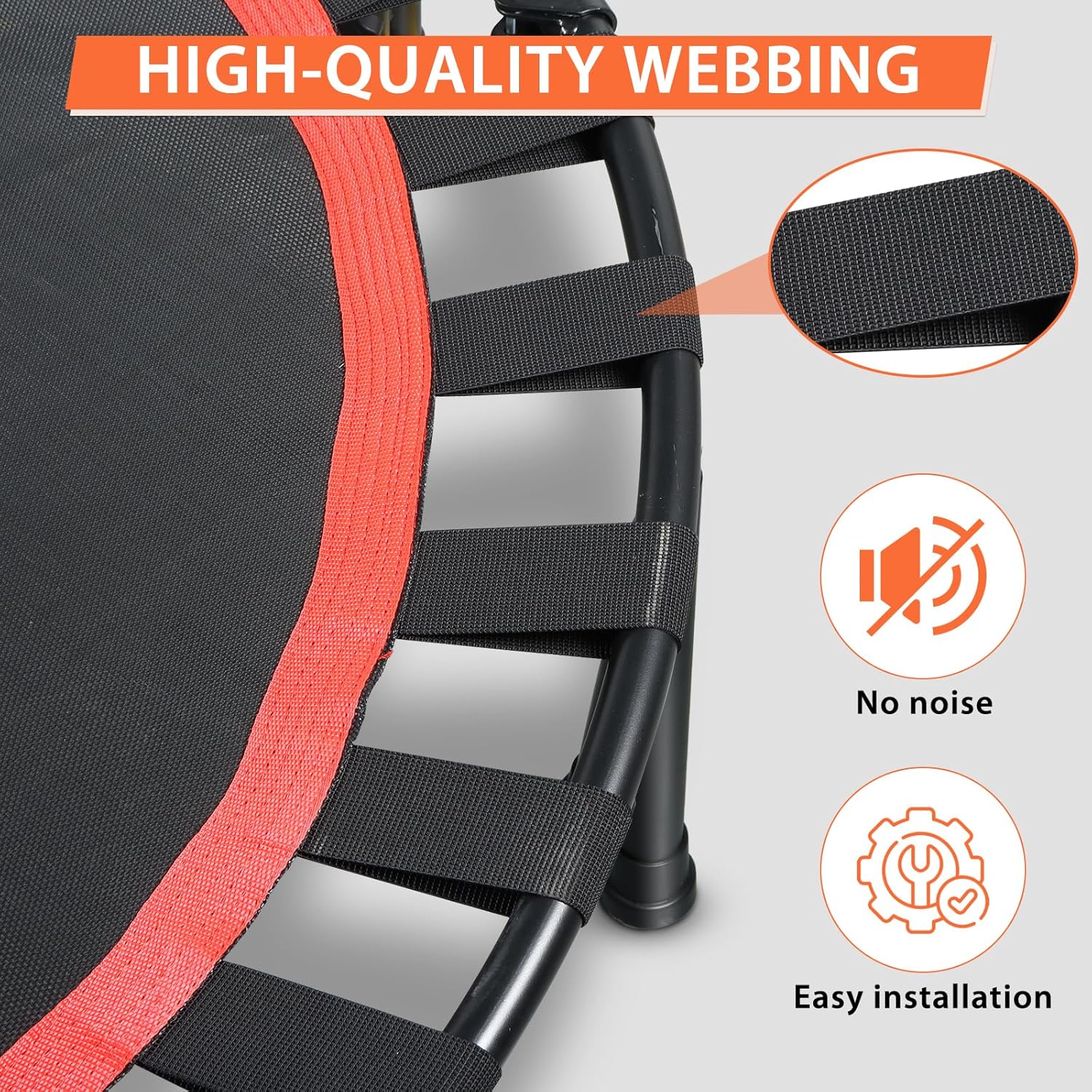48" Bungees Rebounder Trampoline for Adults, 330LBS Fitness Trampoline Foldable Mini Trampoline,3 Level Adjustable Foam Handle, Stable & Silent Exercise Trampoline for Adults Indoor Workout