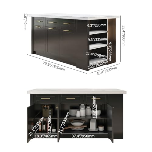 homary 72'' Kitchen Islands with Storage Modern White Kitchen Table with Seating & 3 Drawers Dining Table