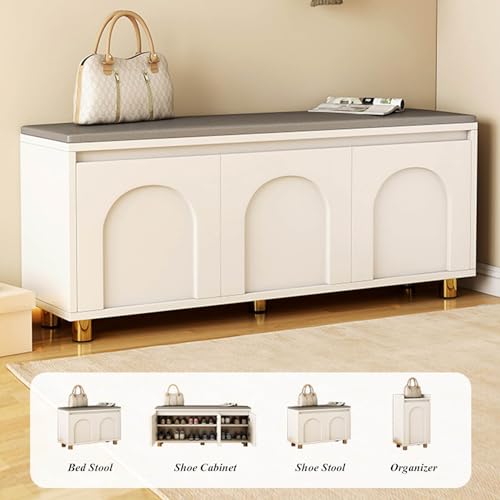 Shoe Bench with Cushion, Storage Bench with Padded Seat, Entryway Bench with Compartments, Shoe Rack for Entryway Living Room Bedroom Hallway, 42x30x72cm