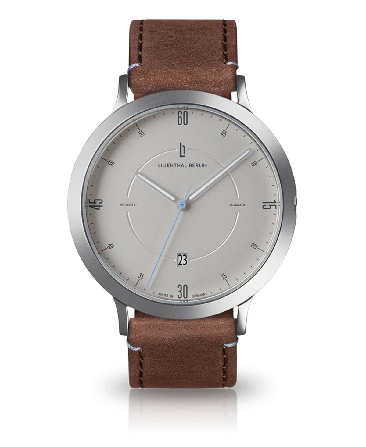 Lilienthal Berlin | Automatic Watch | Silver Case | Brown Leather Band | 42.5mm