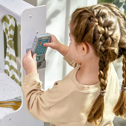 KidKraft Ultimate Corner Wooden Play Kitchen with Lights & Sounds, Play Phone and Curtains, Espresso, Gift for Ages 3+