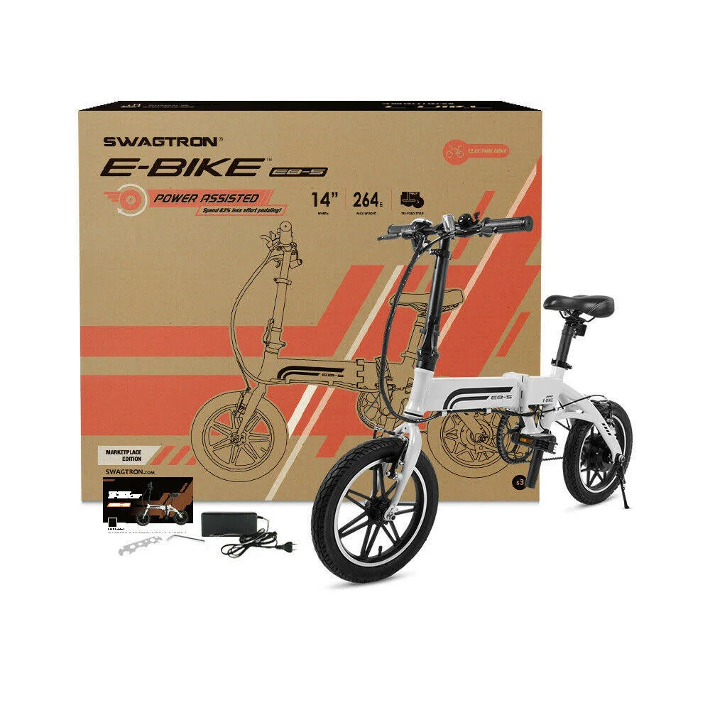 Swagtron SwagCycle EB-5 Lightweight and Aluminum Folding eBike, White