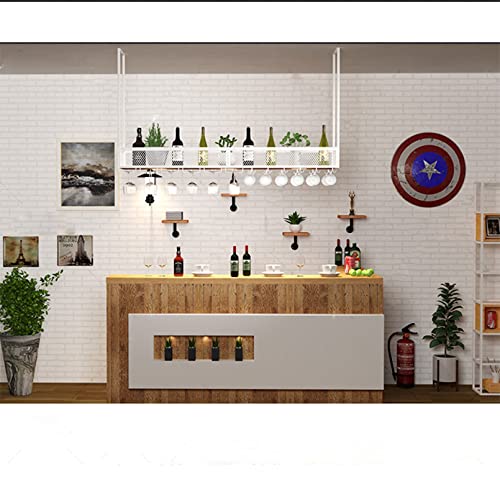 Hanging Wine Rack - Ceiling Wine Bottle Rack, Upside Down Wine Glass Holder, 1-layer Wrought Iron Shelving, Modern Wooden Wall Shelf, Plant Stand In The Corner Of The Living Room, Can Bear 50KG Full