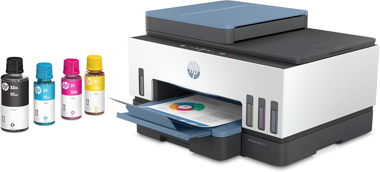 HP Smart Tank 7602 Wireless All-in-One Ink Tank Printer with 2 years of ink included,Print, scan, copy, fax, Best-for-home, Refillable ink tank (28B98A)
