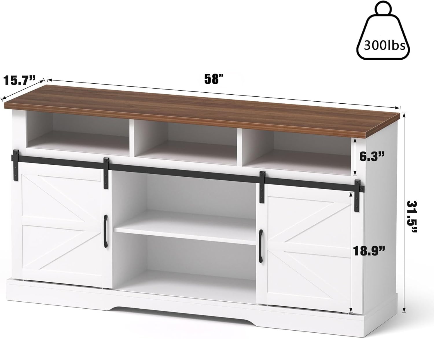 Farmhouse Coffee Bar, 58”Coffee Bar Cabinet with Sliding Barn Door and Adjustable Shelf, Kitchen Buffet Cabinet with Storage for Kitchen, Dining Room, Living Room, White
