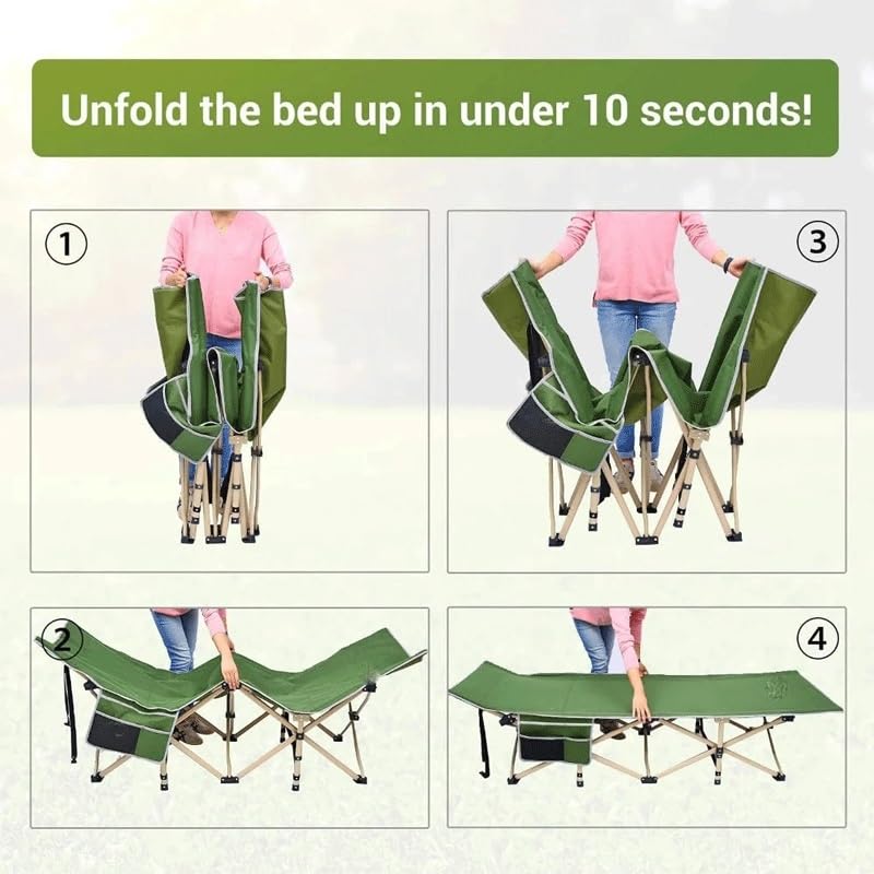 Camping Cots for Adults Camp Cot 2 Side Pockets Cots for Sleeping Portable Folding Cots Extra Wider Cot