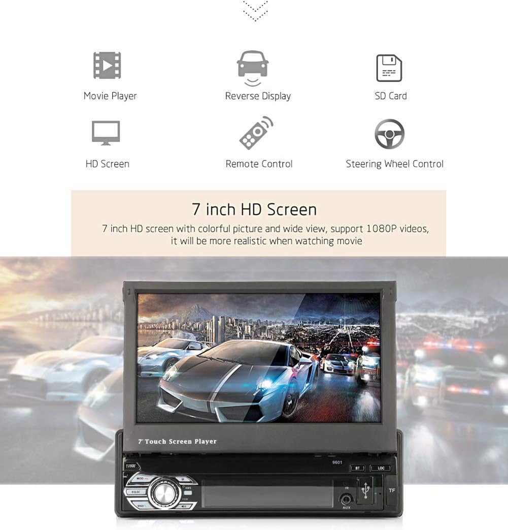 CarThree Single Din Car Stereo Touch Screen 7 Inch Car Radio Touch Screen with Bluetooth AUX/USB/TF Car FM Radio Receiver MP3/MP4/MP5 Player 1080P Single Din Stereo Support Backup Camera