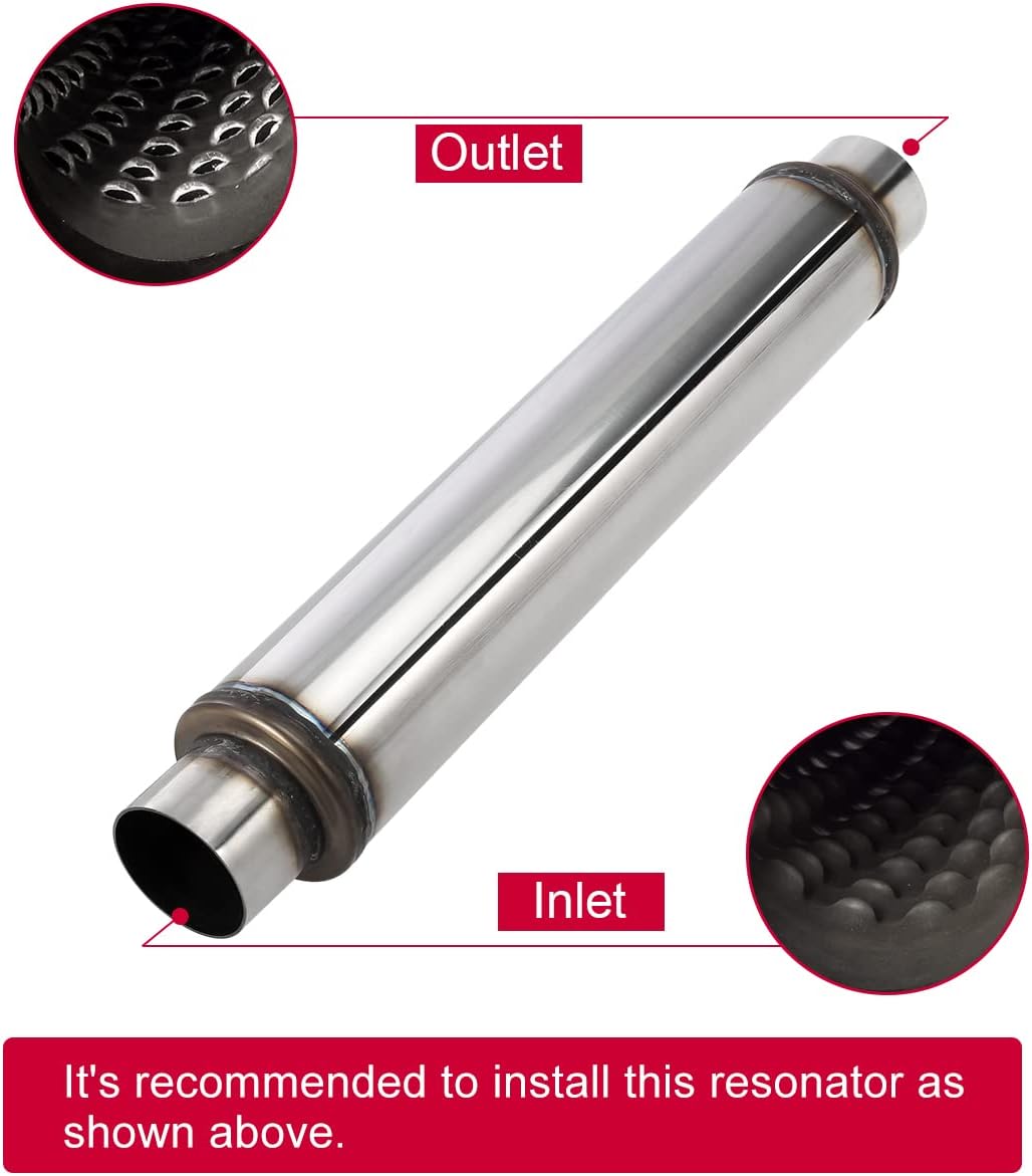 Upower 3 Inch Inlet/Outlet Exhaust Muffler, 3" Inlet Resonator with 18" Length Overall Length 22" Resonator Great Tone Universal Stainless Steel Muffler Resonator Pack of 2