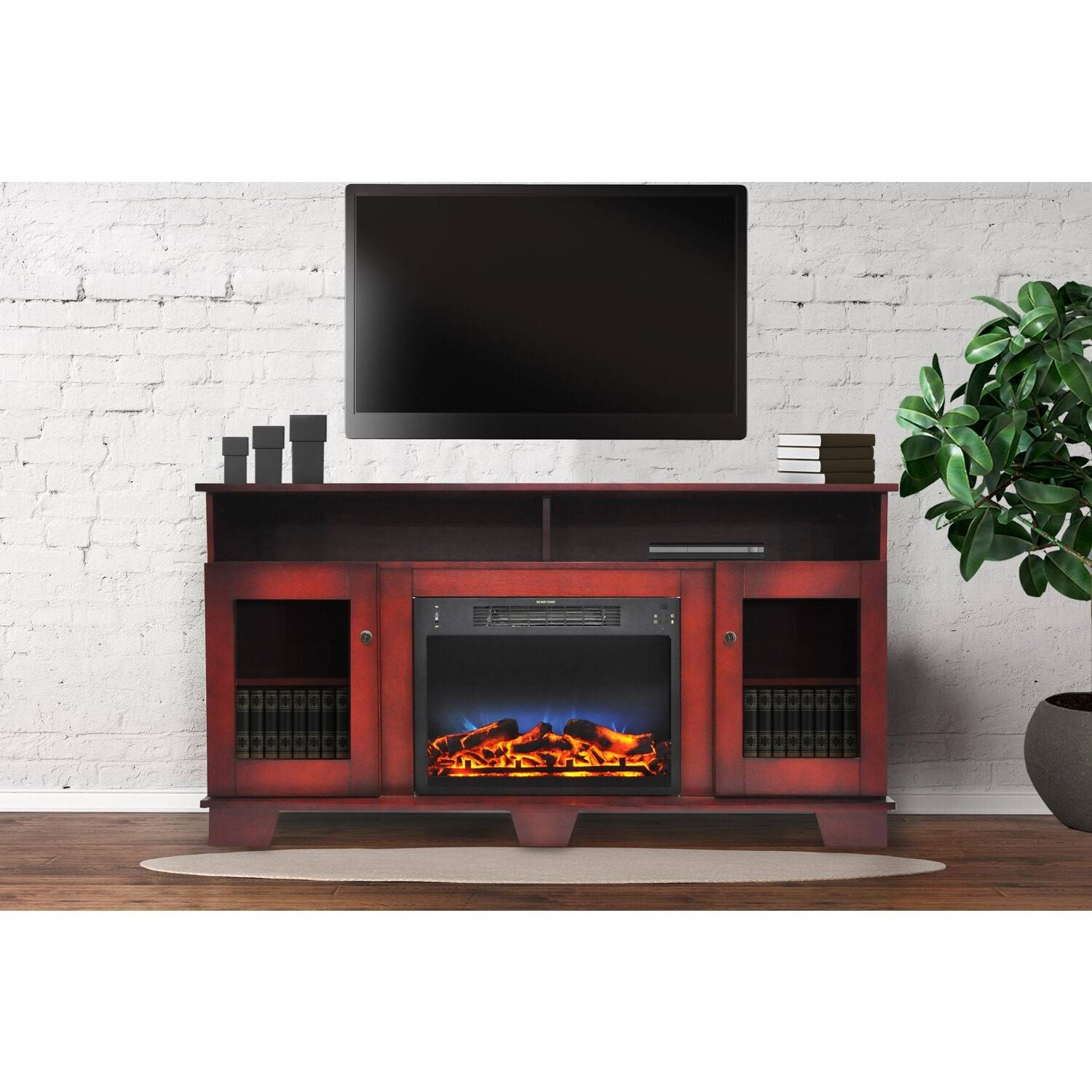 Cambridge Savona Electric Fireplace with Entertainment Stand Multicolor LED Flame Display Cherry