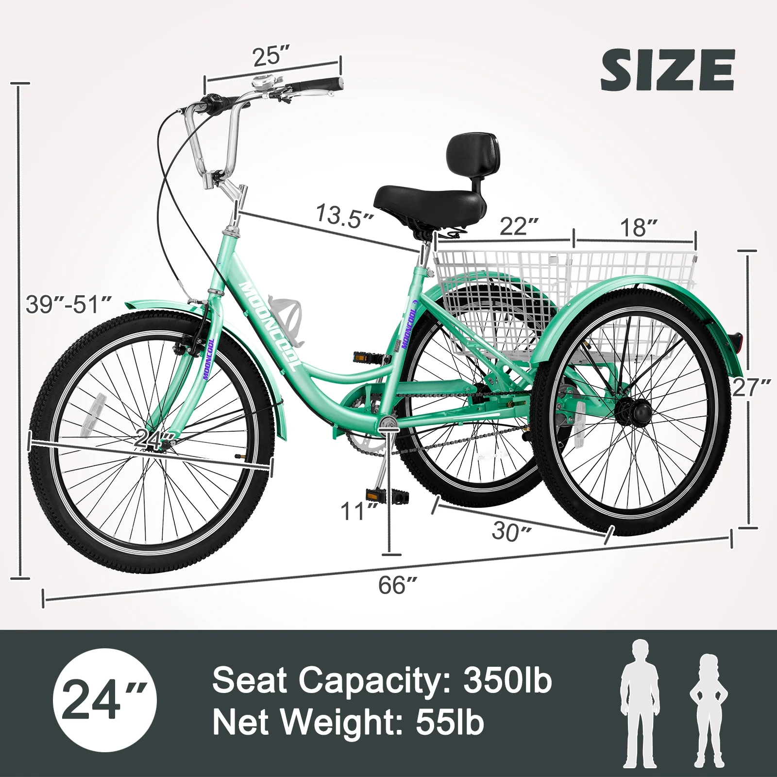Lilypelle Adult Tricycles Single Speed 24 inch Three Wheel Bike Cruiser Trike with Low-Step Through Frame/Large Basket for Men, Women, Seniors