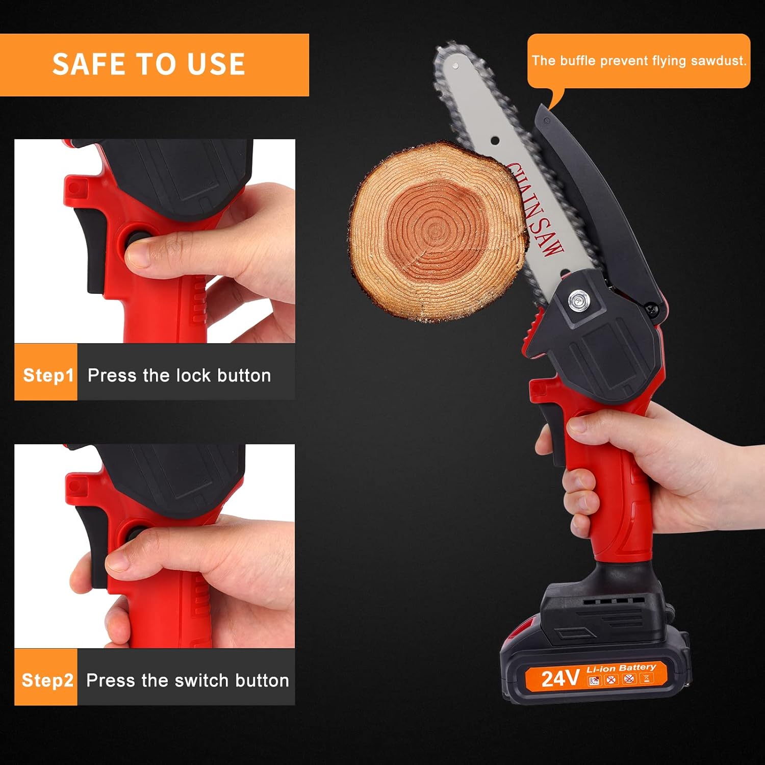 Mini Chainsaw Cordless 6 Inch Battery Chainsaw Kit with 3 Chains One-Handed Portable Electric Chainsaw for Garden Bush Branch Pruning Wood Cutting Pack of 2