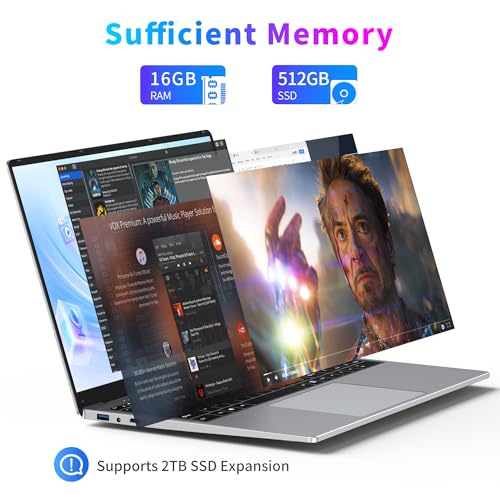 16 Inch Laptop Computer, Gaming Laptop, 16GB RAM 512GB SSD, N95 Processor, FHD 1920 * 1200, 180 Angle Open, Backlit Keyboard, Windows 11 Pro, Fingerprint Unlock, BT 4.2, WiFi 5