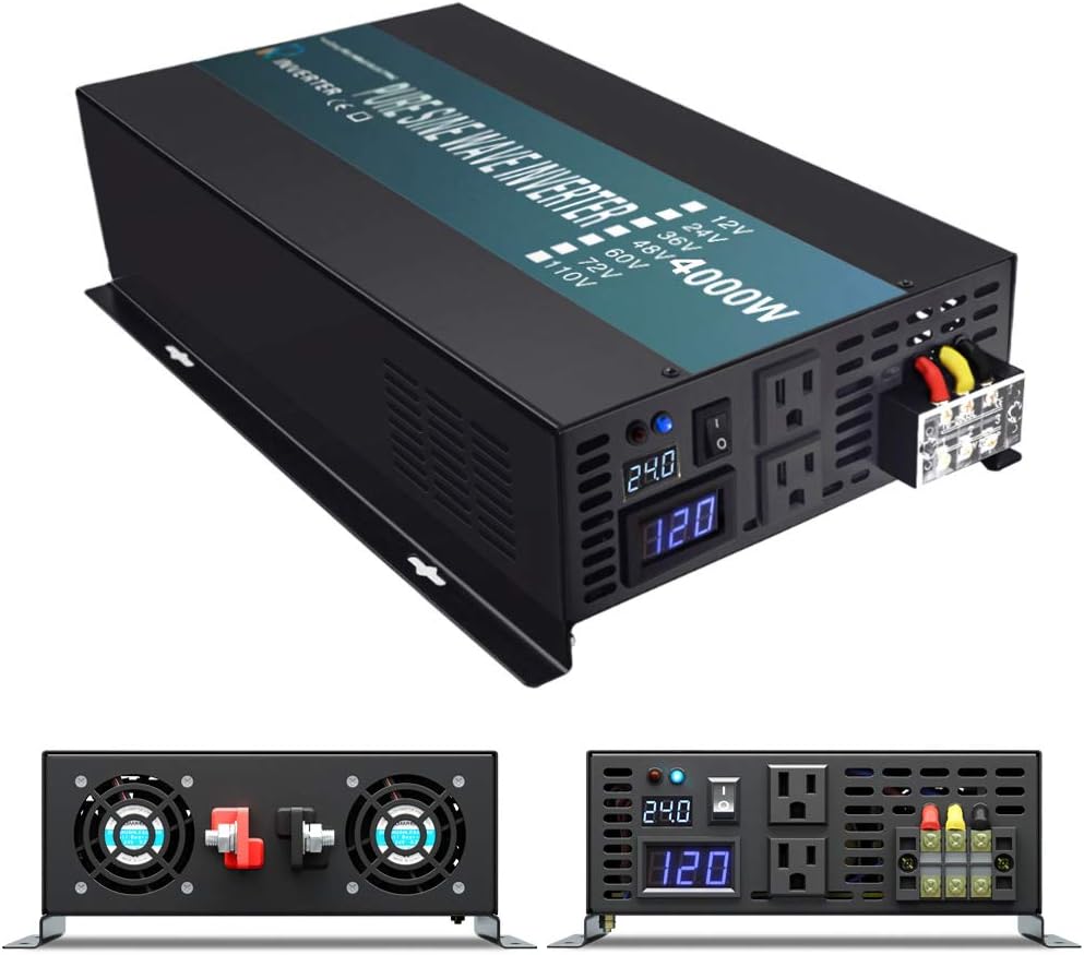 Reliable Pure Sine Wave Power Inverter 1500Watt 24V DC to 110V 120V with Remote Control Dual AC Outlets for CPAP RV Car Off Grid System