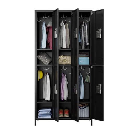METAN Metal Storage Locker for School Office Gym Bedroom, 12 Doors Locker Cabinet for Employees, Industrial Steel Storage Locker with 12 Hooks, Assembly Required (12 Door-Light Gray)
