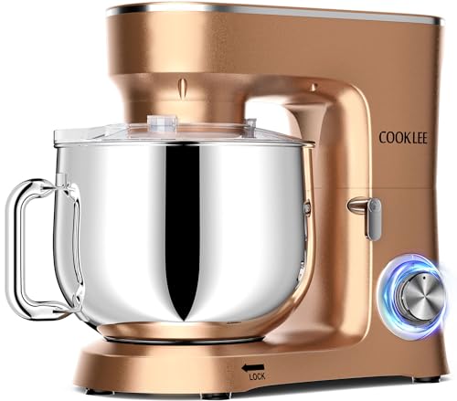 COOKLEE Stand Mixer, 9.5 Qt. 660W Electric Kitchen Mixer with Dishwasher-Safe Dough Hooks, Flat Beaters, Wire Whip & Pouring Shield Attachments for Most Home Cooks, Silver