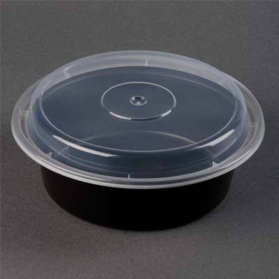 32 oz Microwaveable Black Base with Clear Lid,Case of 150