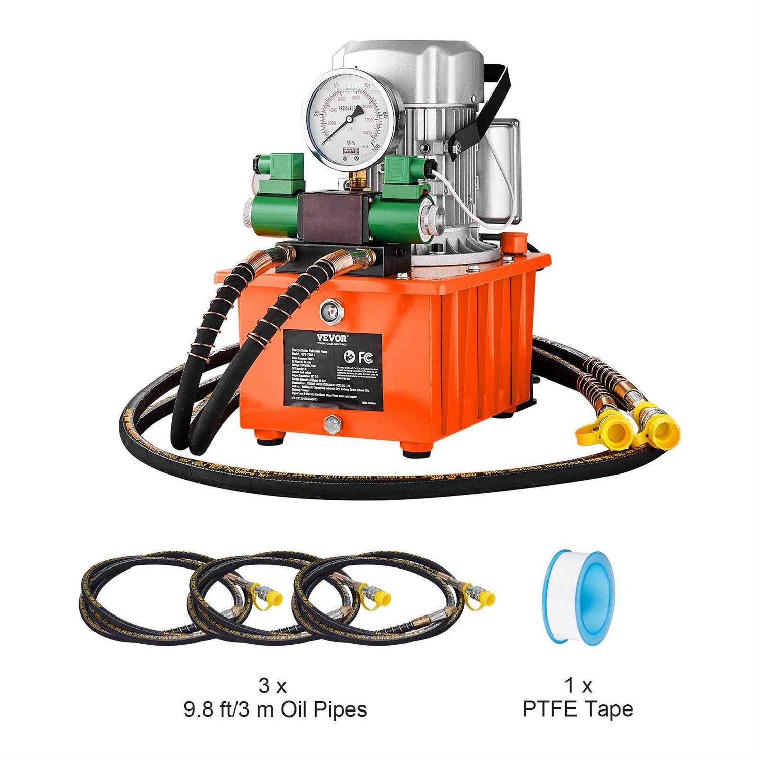 VEVOR Electric Hydraulic Pump 10000 PSI 750W 110V 488 in³/8L Capacity Double Acting Solenoid Valve Electric Driven Hydraulic Pump Power Pack Unit - Shop Hardware Tools Online Store