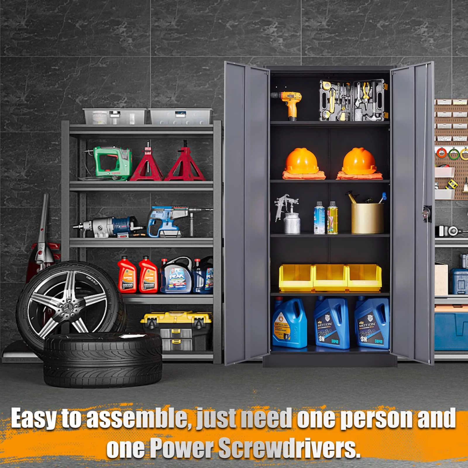 STANI Metal Storage Cabinet with Lock Door, 71" Adjustable Shelf Steel Lockers for Office, Home,School,Garage Utility Tool Cabinet