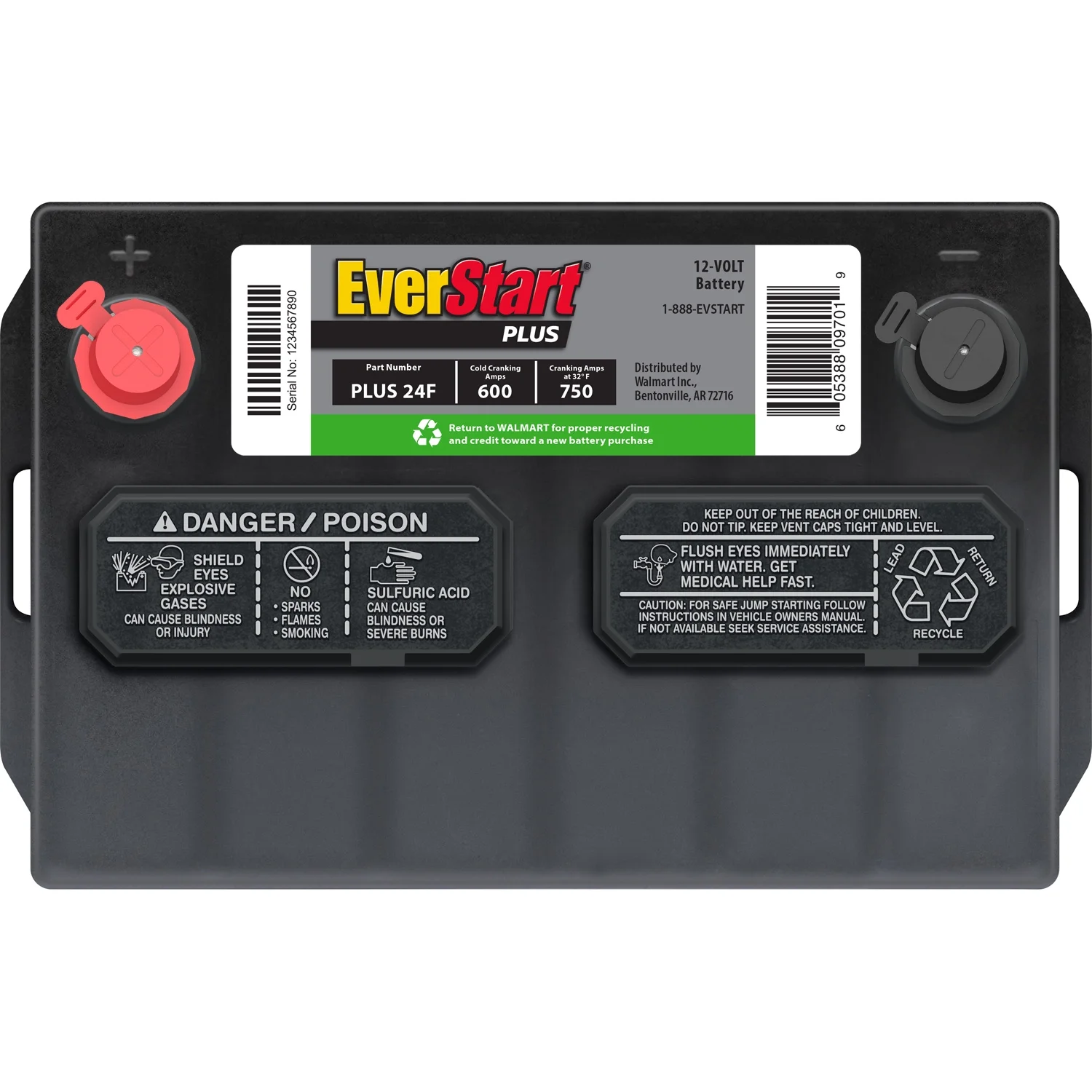 EverStart Plus Lead Acid Automotive Battery, Group Size 24F 12 Volt, 600 CCA