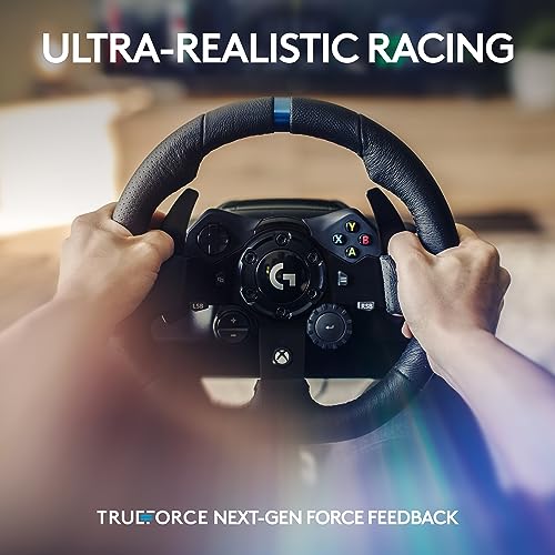 Logitech G923 Racing Wheel and Pedals, TRUEFORCE up to 1000 Hz Force Feedback, Gaming Steering Wheel PS5, PS4, PC, Mac, Genuine Leather- Black