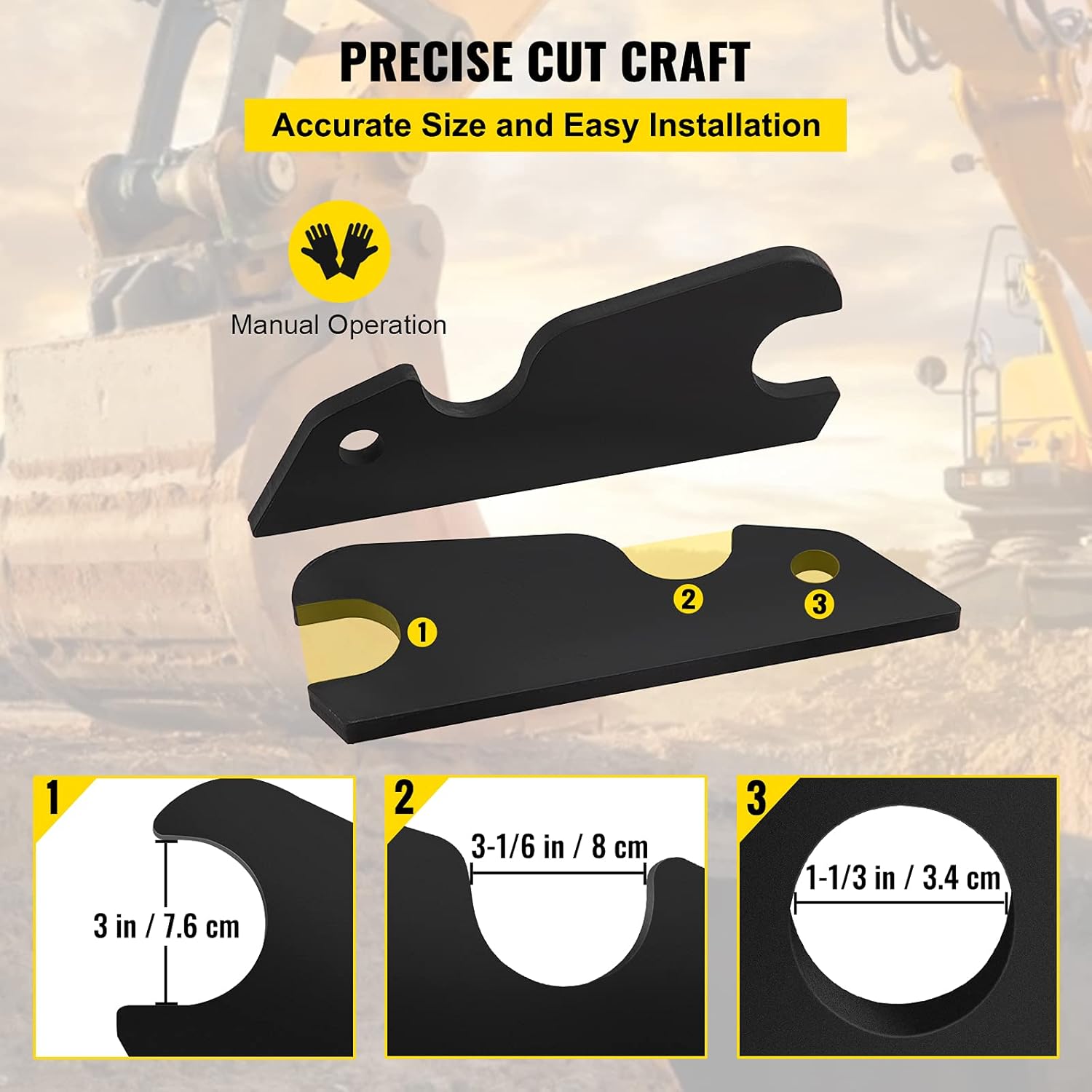 VEVOR Quick Attach Bucket Ears, 3/4 Thickness Excavator Bucket Ears, 2pcs Bucket Ears Attachment, Black-Coating Steel w/Precise Metal Craft, Compatible with KX040 KX71 KX91 KX121