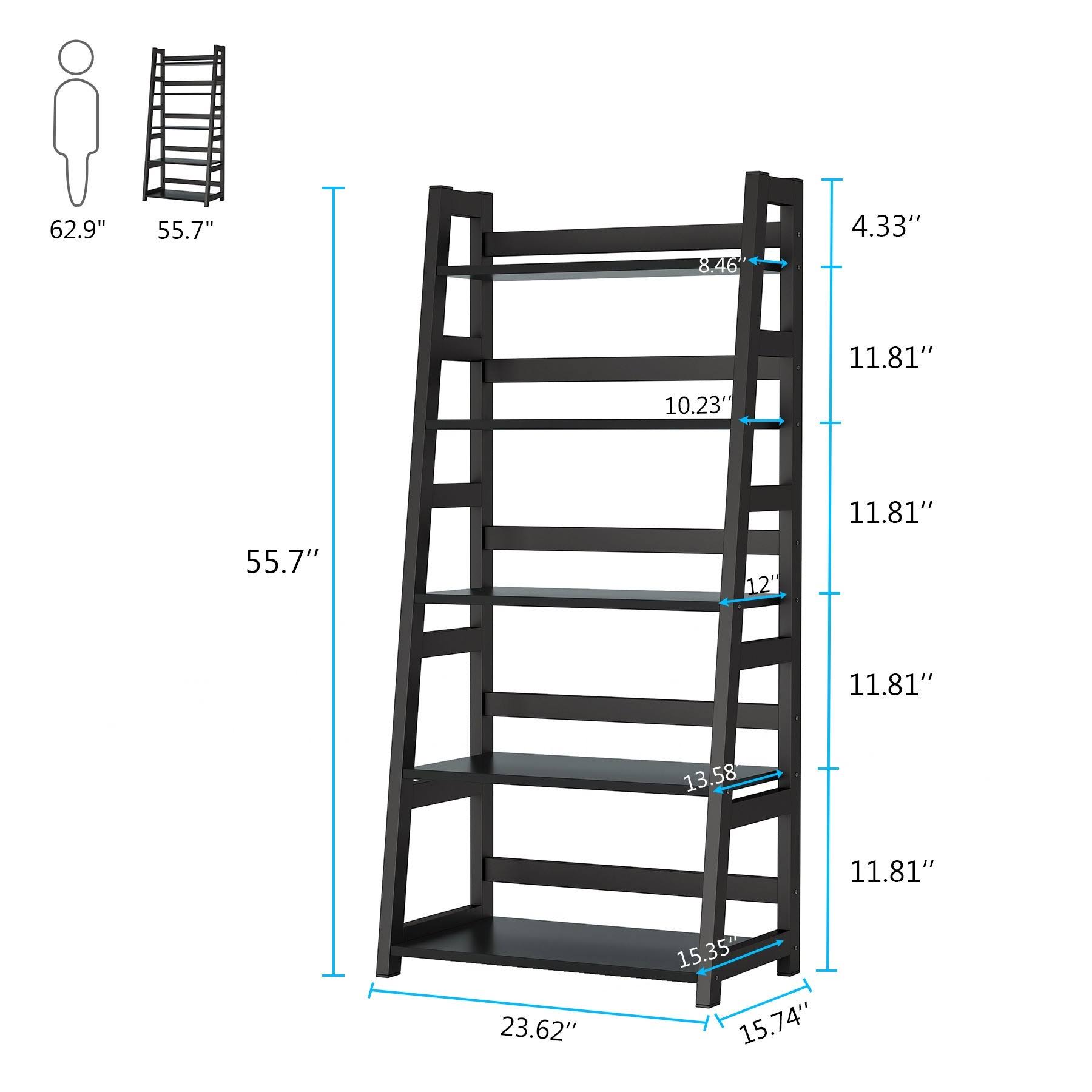 5-Tier Ladder Bookshelf Bookcase, 5 Shelf Ladder Shelves for Living Room - Brown