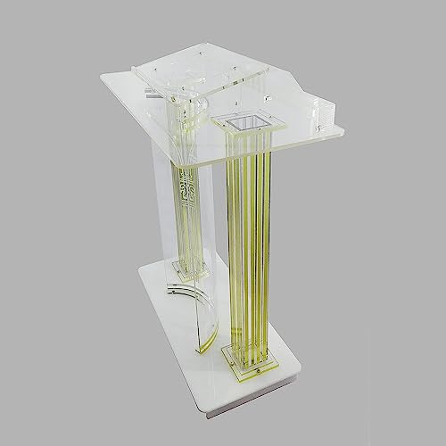 Acrylic Podium w/Casters Floor Standing Super Golden Luxury Podium Table Church Rolling Podium Conference Room Company Lectern Reception Desk