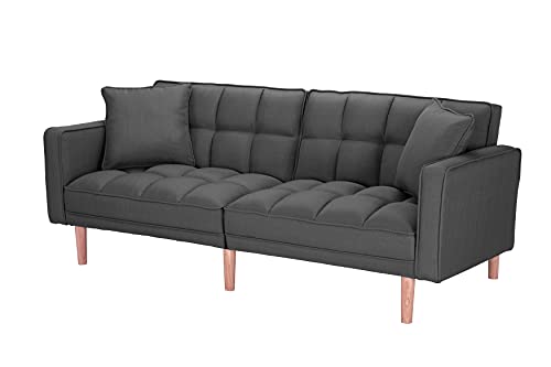 Convertible Futon Sofa Bed, Modern Linen Upholstered Folding Sofa Bed with Two Pillows, 75" Sofa Bed for Living Room Bedroom Apartment Small Space (Light Grey-Sleeper)