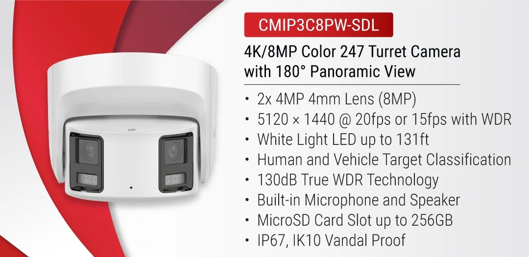 LTS CMIP3C8PW-SDL HD IP 8MP 180 Panoramic 4mm Full Color 247 WDR Turret Dome Camera LTCMIP3C8PW-SDL