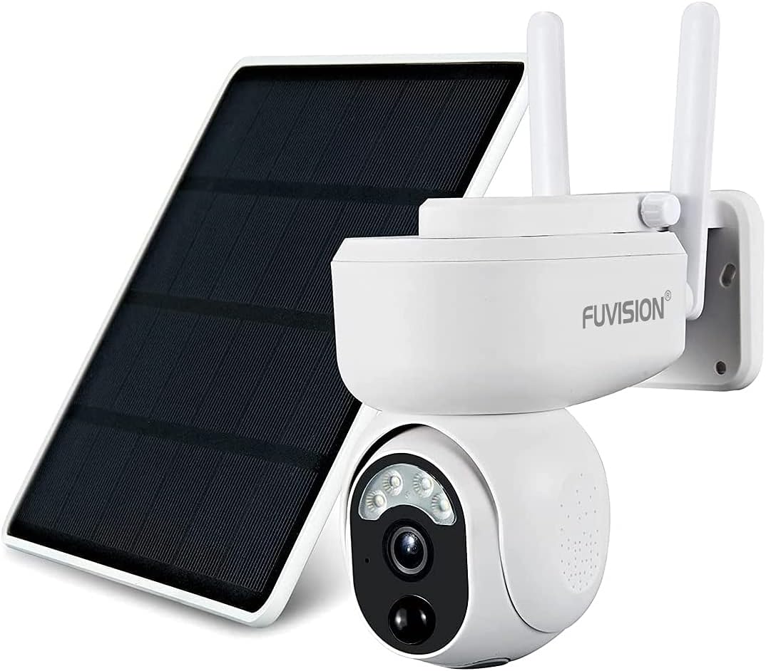 Solar Security Camera Outdoor, Wireless WiFi Pan 360° View PTZ Camera, Rechargeable Solar Battery Powered with 2-Way Talk, Motion Detection and Siren, Color Night Vision Cloud/SD Storage