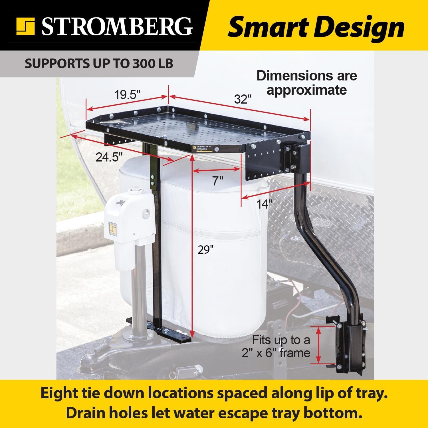 Stromberg Carlson CC-255 Trailer Tray - A-Frame Cargo Carrier for Outdoor and Generator Storage for RVs and Campers - Black