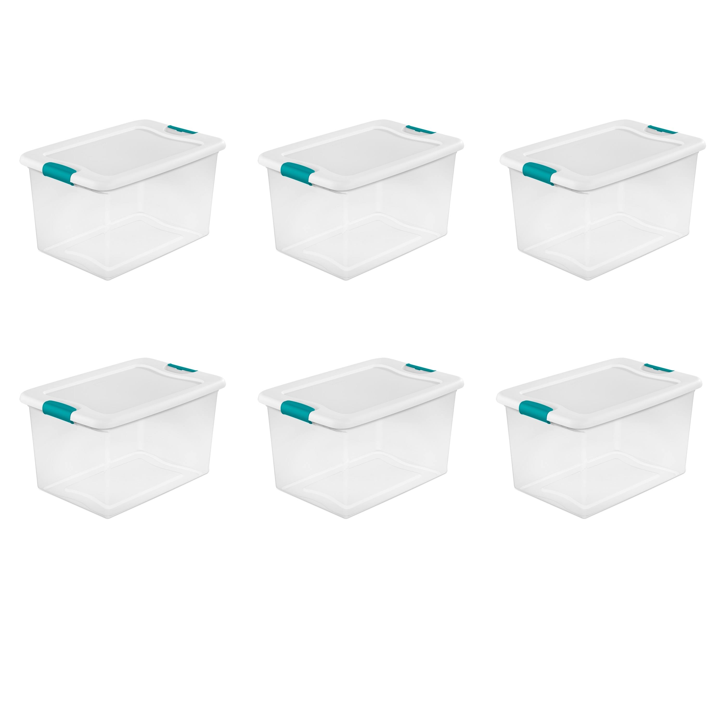 Case of 6 Sterilite 64 Quart Latching Boxes - 16x22 Wide - Clear