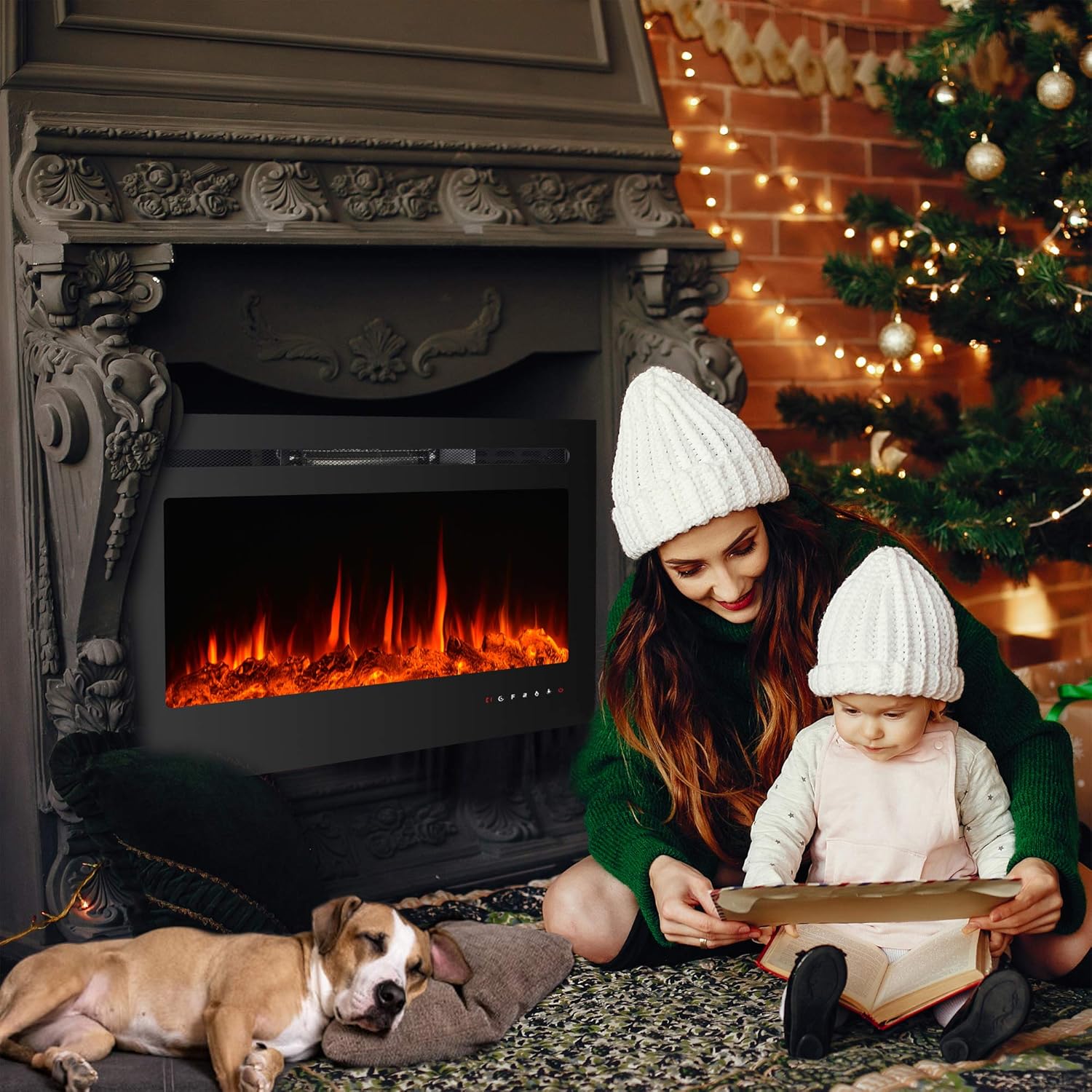 36 Inch Electric Fireplace Inserts, Wall Mounted Fireplace, Recessed Electric Fireplace, Led Fireplace, Linear Fireplace, 750/1500W