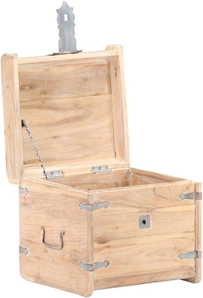 Rustic Solid Acacia Wood Chest Storage with Safety Hinge Wooden Trunk ​Chest, Wood Treasure ​Chest, Home Decor Hallway Interior Living Room Chest 15.7" x 15.7" x 15.7"