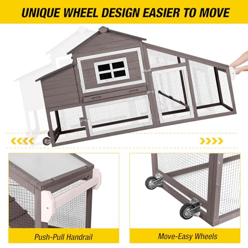 Aivituvin Chicken Coop Mobile Hen Coop, Large Poultry Cage with Wheels Outdoor Backyard Chicken House