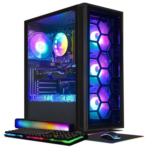 STGAubron Gaming PC Desktop Computer, Intel Core I7 up to 3.9 GHz, Radeon RX 580 8G, 16G RAM, 512G SSD, WiFi, Bluetooth 5.0, RGB Fan x6, RGB BT Sound Bar, Windows 10 Home