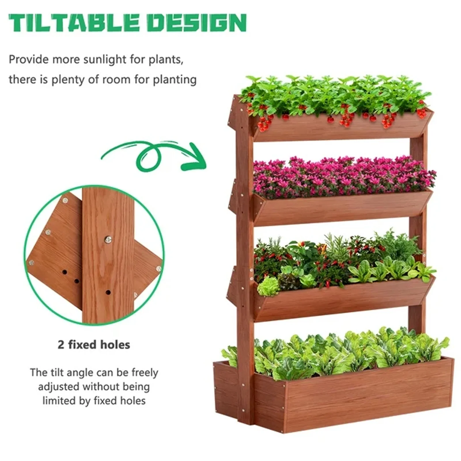 NAIZEA 4 Tier Vertical Wooden Garden Bed, Freestanding Outdoor Planter Box, Plant Planter, Herb Vegetable Flower Planting Box Shelf for Indoor Patio Balcony