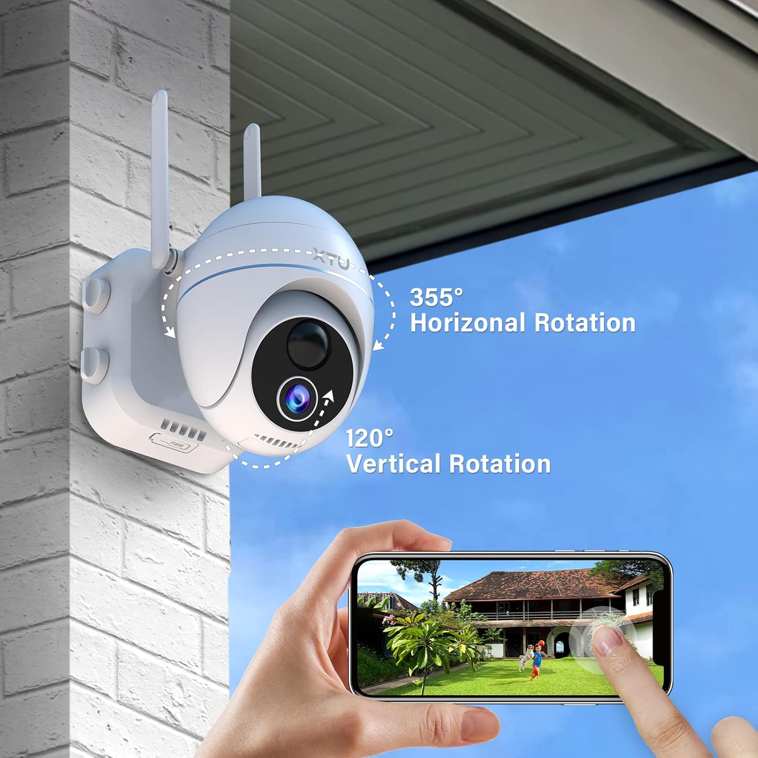 Solar Security Camera Outdoor, XTU Wireless WiFi 360° Camera Outdoor, Rechargeable Solar Powered Camera, Home Surveillance Camera with 1080P Night Vision, PIR Motion Detection, 2 Way Audio, IP66