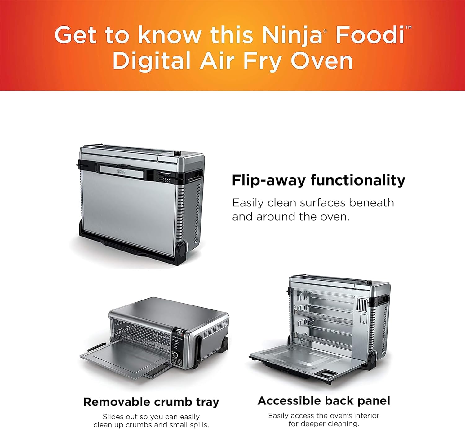 Ninja SP101 Digital Air Fry Countertop Oven with 8-in-1 Functionality, Flip Up & Away Capability for Storage Space, with Air Fry Basket, Wire Rack & Crumb Tray, Silver