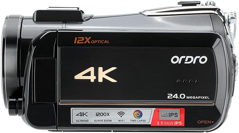 Ordro AC5 4K Camcorder Optical Zoom Ultra HD Video Camera Vlogging Camera for YouTube,12x Optical Zoom 3.1 IPS Touchscreen 1080P 60FPS WiFi Vlog Recorder