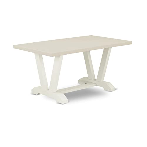 East West Furniture V-Style 7 Piece Set Consist of a Rectangle Dining Room Table with V-Legs and 6 Doeskin Linen Fabric Upholstered Chairs, 36x60 Inch, V096GA235-7