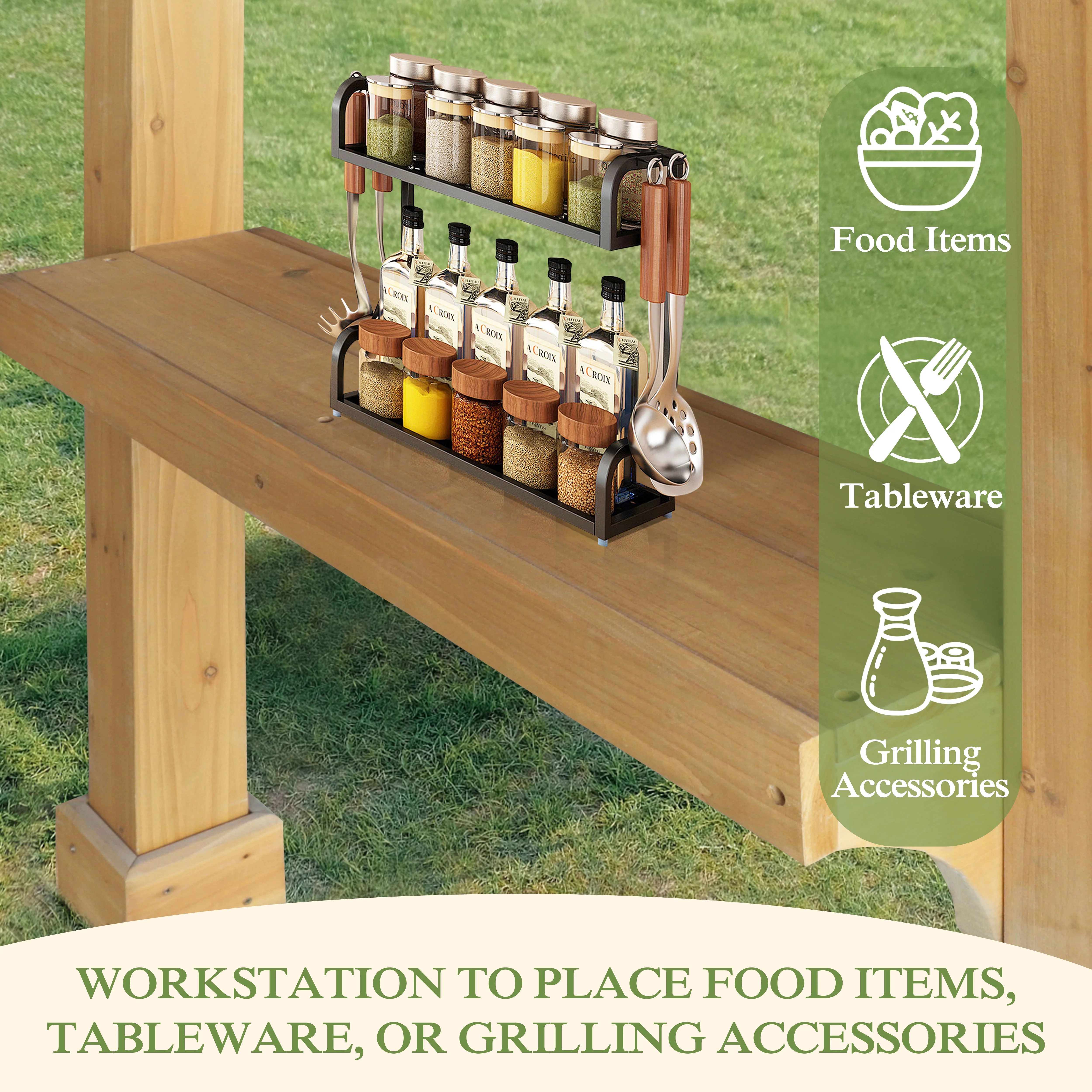 VEIKOUS 8' x 5' Outdoor Grill Gazebo, w/Workstation Shelves, Multi-Use Gazebo for Lawn, Garden