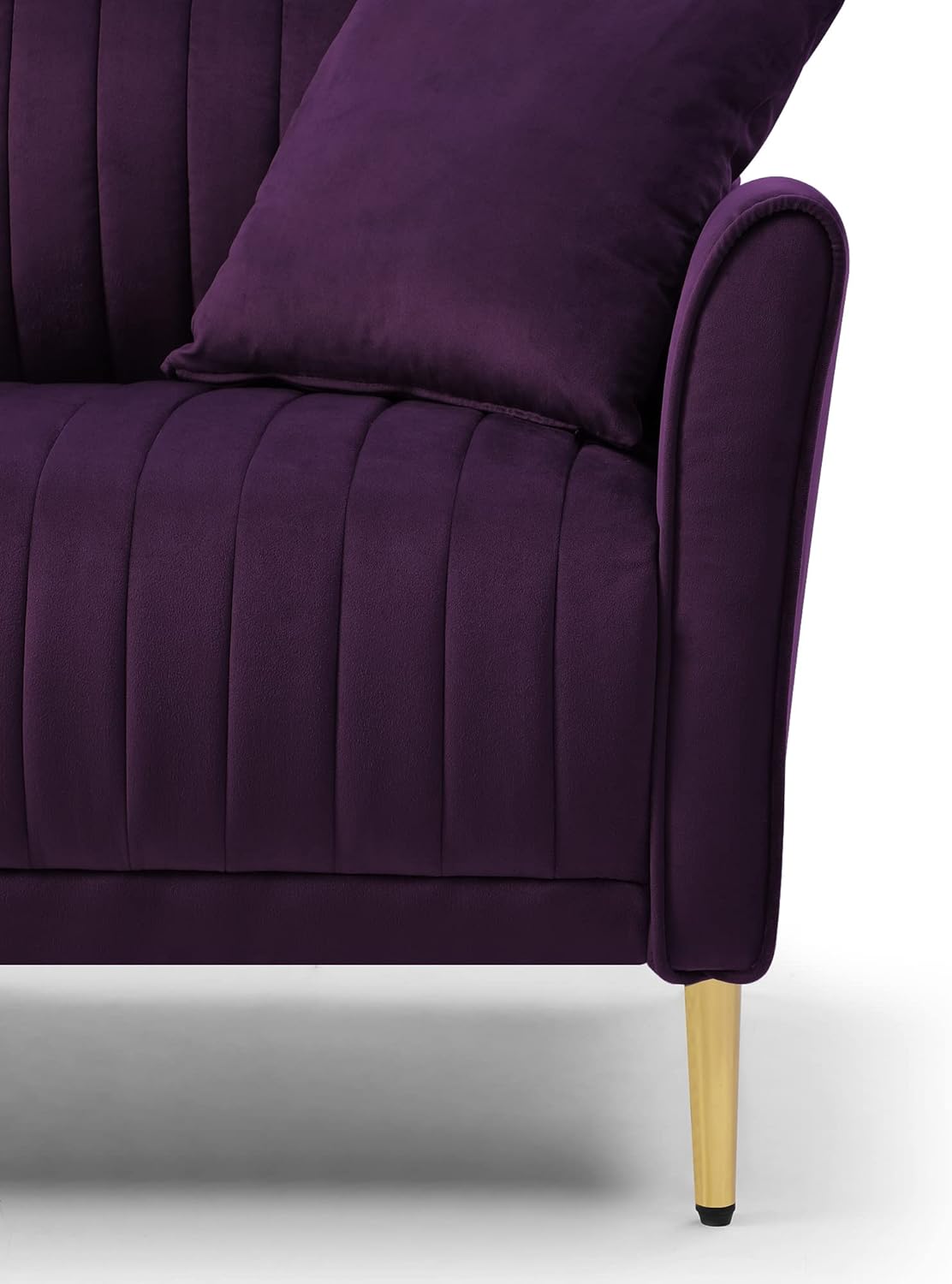 Purple Velvet Upholstered Round Arm Loveseat 2 Seat Sofa with 2 Throw Pillows